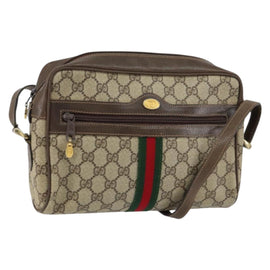 GUCCI GG Supreme Web Sherry Line Bag PVC Beige Gold 75 001 4071 Auth ka127