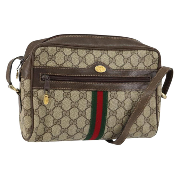 GUCCI GG Supreme Web Sherry Line Bag PVC Beige Gold 75 001 4071 Auth ka127