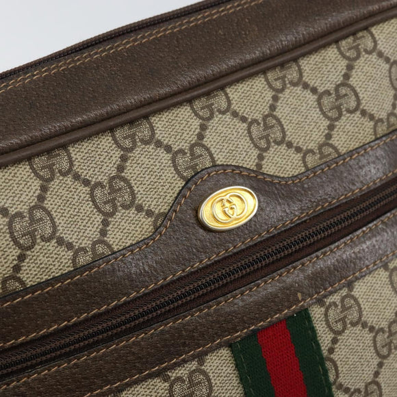 GUCCI GG Supreme Web Sherry Line Bag PVC Beige Gold 75 001 4071 Auth ka127