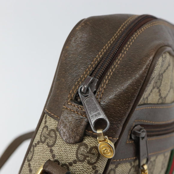 GUCCI GG Supreme Web Sherry Line Bag PVC Beige Gold 75 001 4071 Auth ka127