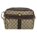 GUCCI GG Supreme Web Sherry Line Bag PVC Beige Gold 75 001 4071 Auth ka127-13
