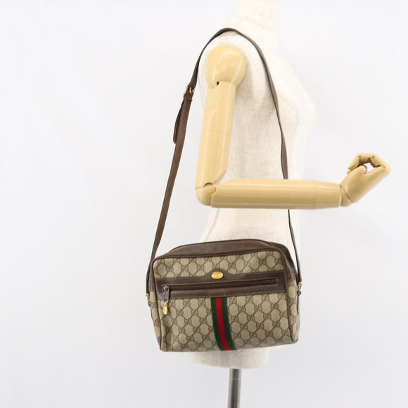 GUCCI GG Supreme Web Sherry Line Bag PVC Beige Gold 75 001 4071 Auth ka127