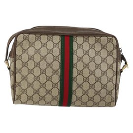 GUCCI GG Supreme Web Sherry Line Bag PVC Beige Gold 75 001 4071 Auth ka127 - 0