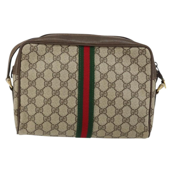 GUCCI GG Supreme Web Sherry Line Bag PVC Beige Gold 75 001 4071 Auth ka127