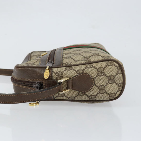 GUCCI GG Supreme Web Sherry Line Bag PVC Beige Gold 75 001 4071 Auth ka127