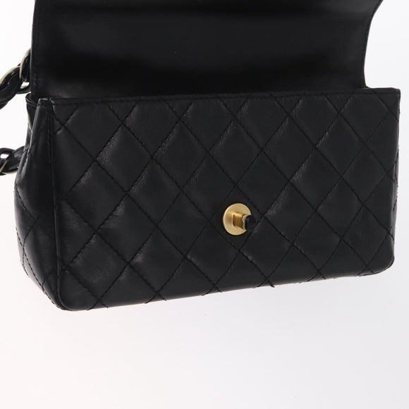 CHANEL Chain Matelasse 20 Boy Chanel Bag Lamb Skin Black Silver CC Auth ka1271V