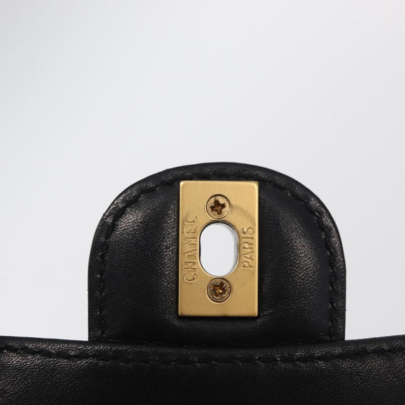 CHANEL Chain Matelasse 20 Boy Chanel Bag Lamb Skin Black Silver CC Auth ka1271V