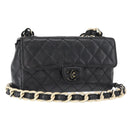 CHANEL Chain Matelasse 20 Boy Chanel Bag Lamb Skin Black Silver CC Auth ka1271V-1