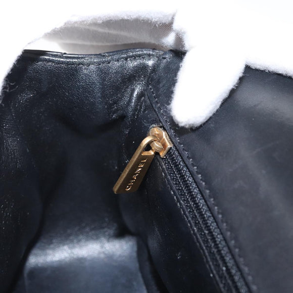 CHANEL Chain Matelasse 20 Boy Chanel Bag Lamb Skin Black Silver CC Auth ka1271V