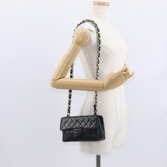 CHANEL Chain Matelasse 20 Boy Chanel Bag Lamb Skin Black Silver CC Auth ka1271V