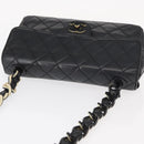 CHANEL Chain Matelasse 20 Boy Chanel Bag Lamb Skin Black Silver CC Auth ka1271V-6