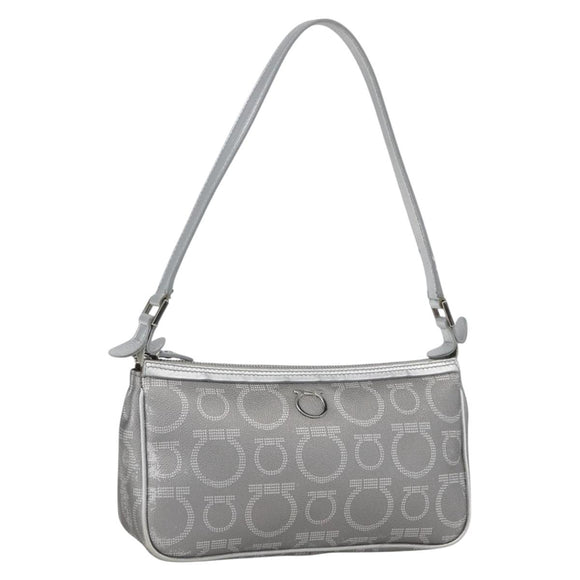 Salvatore Ferragamo Gancini Hand Pouch PVC Silver Auth ka1272