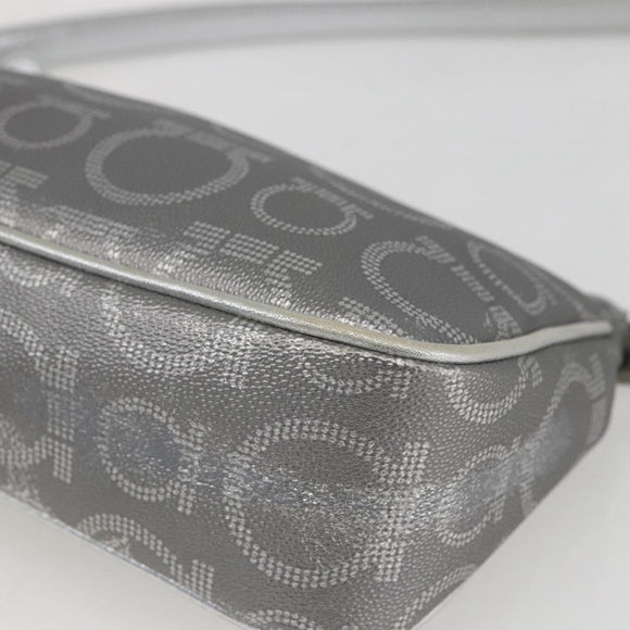Salvatore Ferragamo Gancini Hand Pouch PVC Silver Auth ka1272