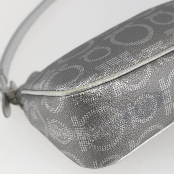 Salvatore Ferragamo Gancini Hand Pouch PVC Silver Auth ka1272