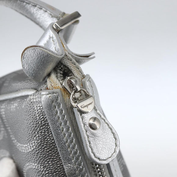 Salvatore Ferragamo Gancini Hand Pouch PVC Silver Auth ka1272