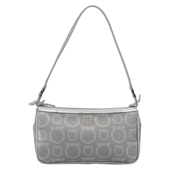 Salvatore Ferragamo Gancini Hand Pouch PVC Silver Auth ka1272