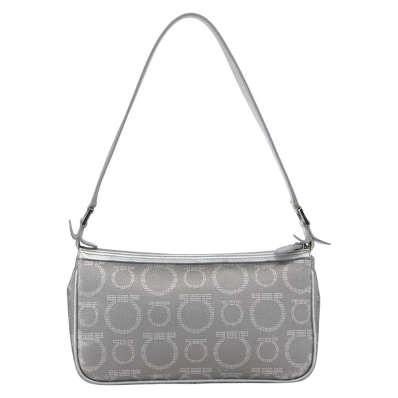 Salvatore Ferragamo Gancini Hand Pouch PVC Silver Auth ka1272