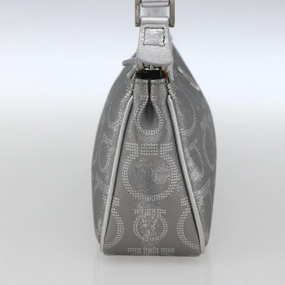 Salvatore Ferragamo Gancini Hand Pouch PVC Silver Auth ka1272