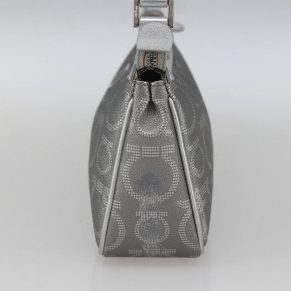 Salvatore Ferragamo Gancini Hand Pouch PVC Silver Auth ka1272