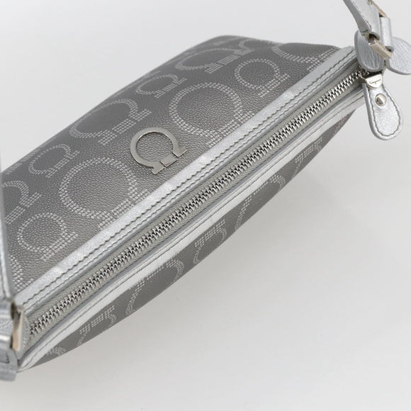 Salvatore Ferragamo Gancini Hand Pouch PVC Silver Auth ka1272