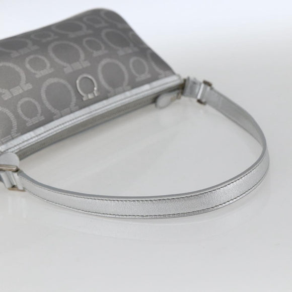 Salvatore Ferragamo Gancini Hand Pouch PVC Silver Auth ka1272
