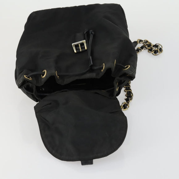 PRADA Backpack Nylon Black Gold Auth ka1273