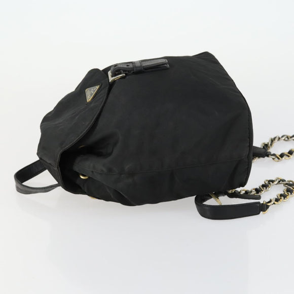 PRADA Backpack Nylon Black Gold Auth ka1273