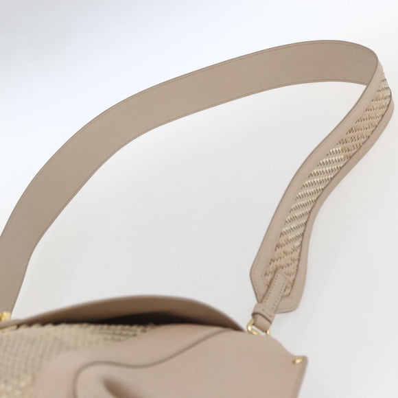 Salvatore Ferragamo Gancini Hand Bag Leather 2way Beige Gold Auth ka1275