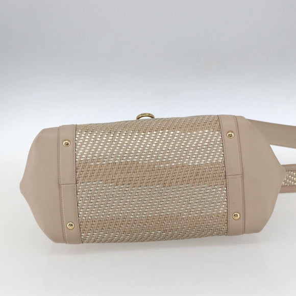 Salvatore Ferragamo Gancini Hand Bag Leather 2way Beige Gold Auth ka1275