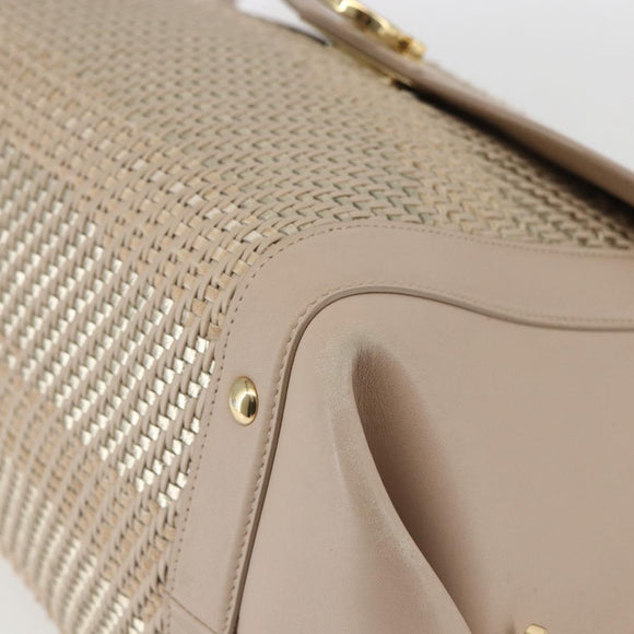 Salvatore Ferragamo Gancini Hand Bag Leather 2way Beige Gold Auth ka1275