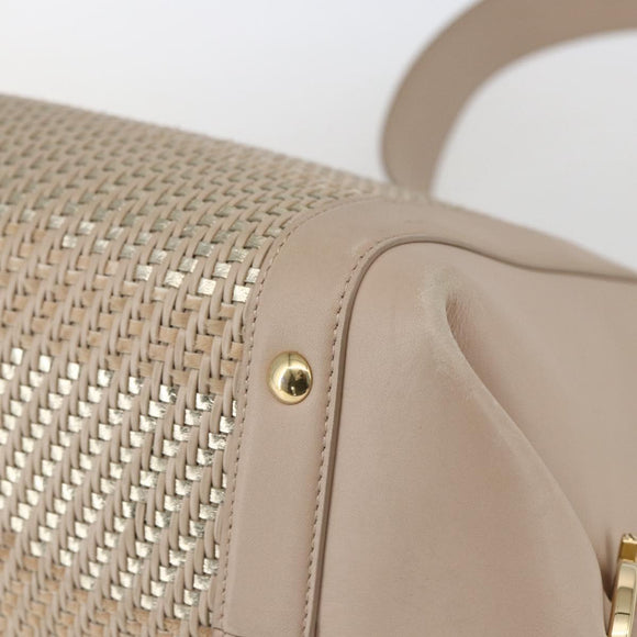 Salvatore Ferragamo Gancini Hand Bag Leather 2way Beige Gold Auth ka1275