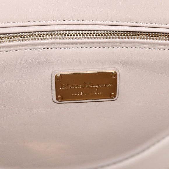 Salvatore Ferragamo Gancini Hand Bag Leather 2way Beige Gold Auth ka1275