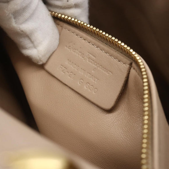Salvatore Ferragamo Gancini Hand Bag Leather 2way Beige Gold Auth ka1275