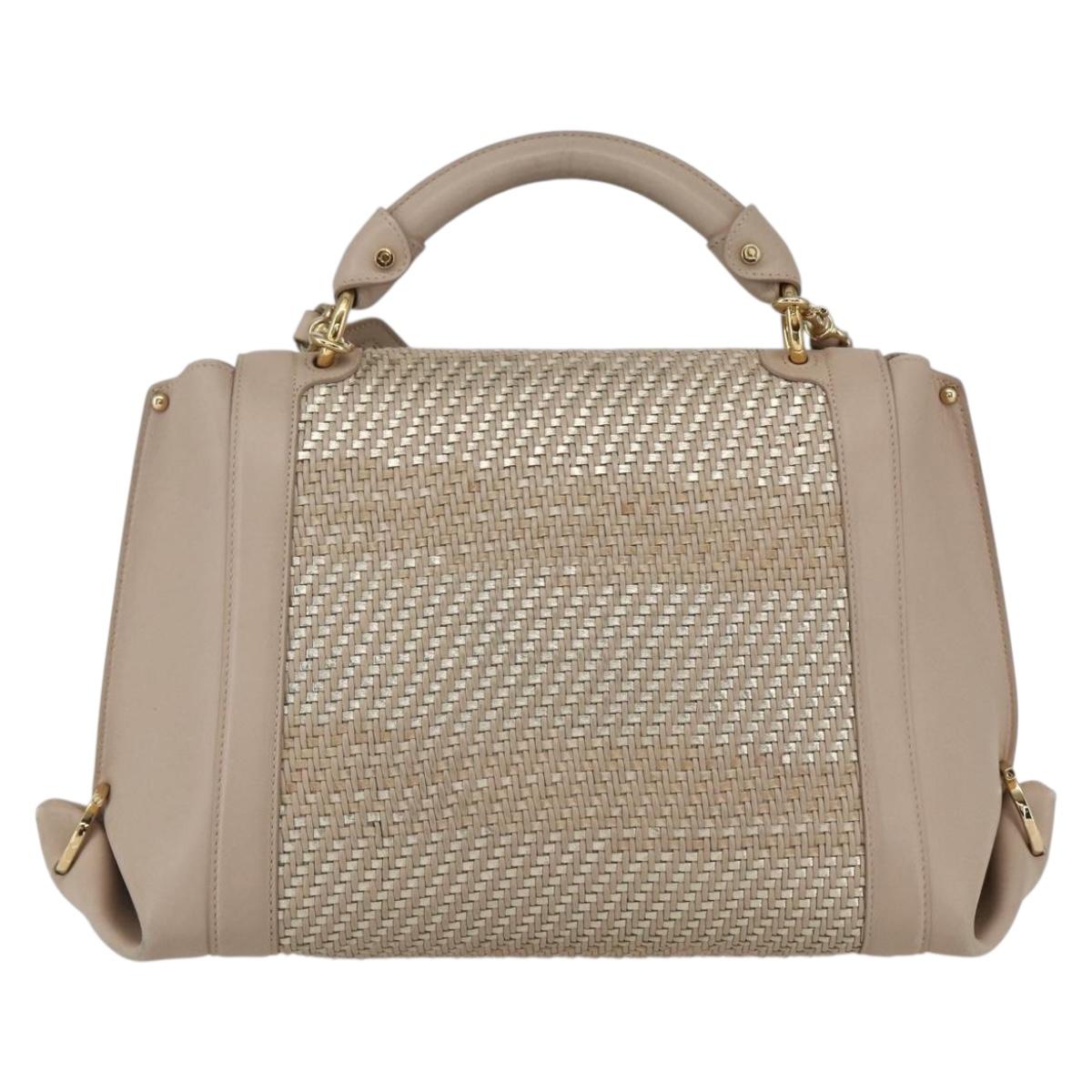 Salvatore Ferragamo Gancini Hand Bag Leather 2way Beige Gold Auth 