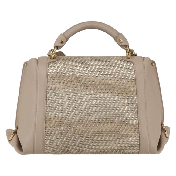 Salvatore Ferragamo Gancini Hand Bag Leather 2way Beige Gold Auth ka1275