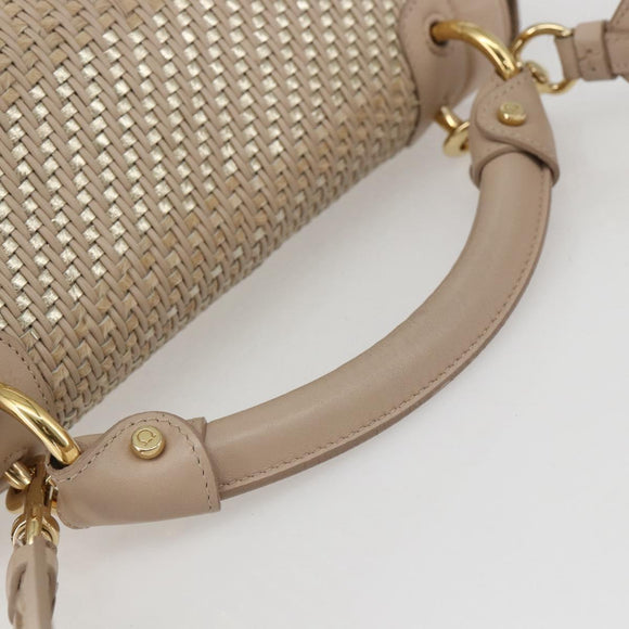 Salvatore Ferragamo Gancini Hand Bag Leather 2way Beige Gold Auth ka1275