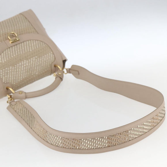Salvatore Ferragamo Gancini Hand Bag Leather 2way Beige Gold Auth ka1275