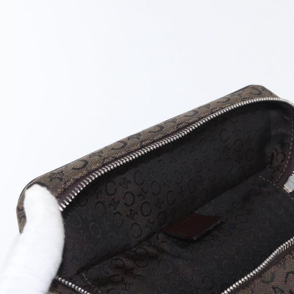 CELINE C Macadam Canvas Vanity Pouch Brown Silver Auth ka1279