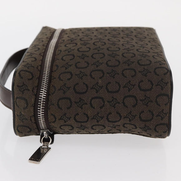 CELINE C Macadam Canvas Vanity Pouch Brown Silver Auth ka1279
