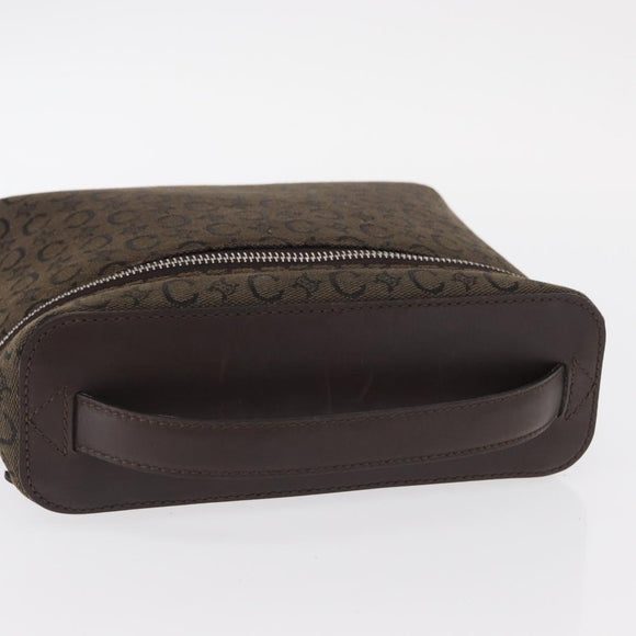 CELINE C Macadam Canvas Vanity Pouch Brown Silver Auth ka1279