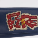 PRADA Chain Shoulder Wallet Safiano leather Blue Gold Auth ka128-17