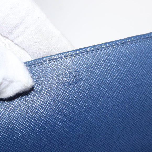 PRADA Chain Shoulder Wallet Safiano leather Blue Gold Auth ka128