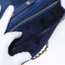 PRADA Chain Shoulder Wallet Safiano leather Blue Gold Auth ka128-19