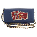 PRADA Chain Shoulder Wallet Safiano leather Blue Gold Auth ka128-1