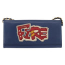 PRADA Chain Shoulder Wallet Safiano leather Blue Gold Auth ka128-13