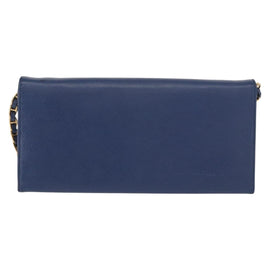 PRADA Chain Shoulder Wallet Safiano leather Blue Gold Auth ka128 - 0