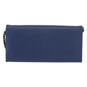 PRADA Chain Shoulder Wallet Safiano leather Blue Gold Auth ka128 - 0