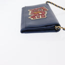 PRADA Chain Shoulder Wallet Safiano leather Blue Gold Auth ka128-3