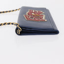 PRADA Chain Shoulder Wallet Safiano leather Blue Gold Auth ka128-4