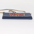 PRADA Chain Shoulder Wallet Safiano leather Blue Gold Auth ka128-5
